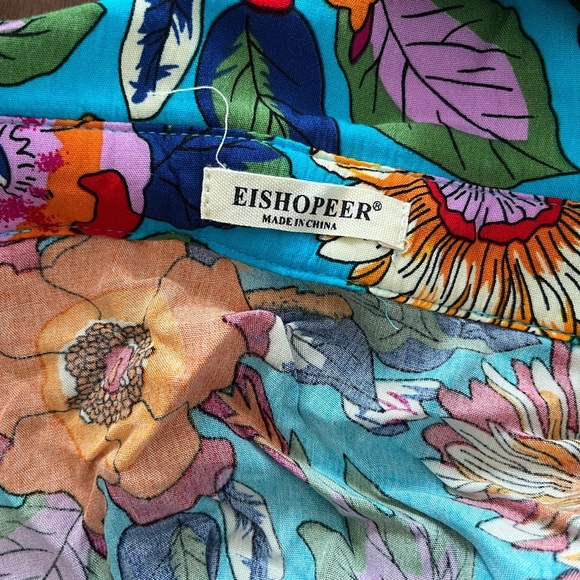Eishopeer Men colorful floral short and buttons up shirt size large - Picture 6 of 7